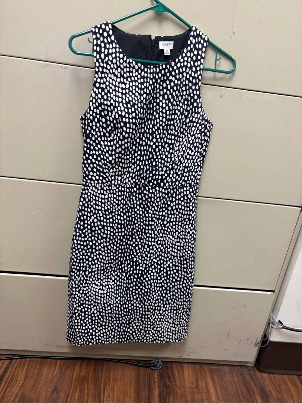 J. Crew Navy Sheath Dress with White Polka Dot Print